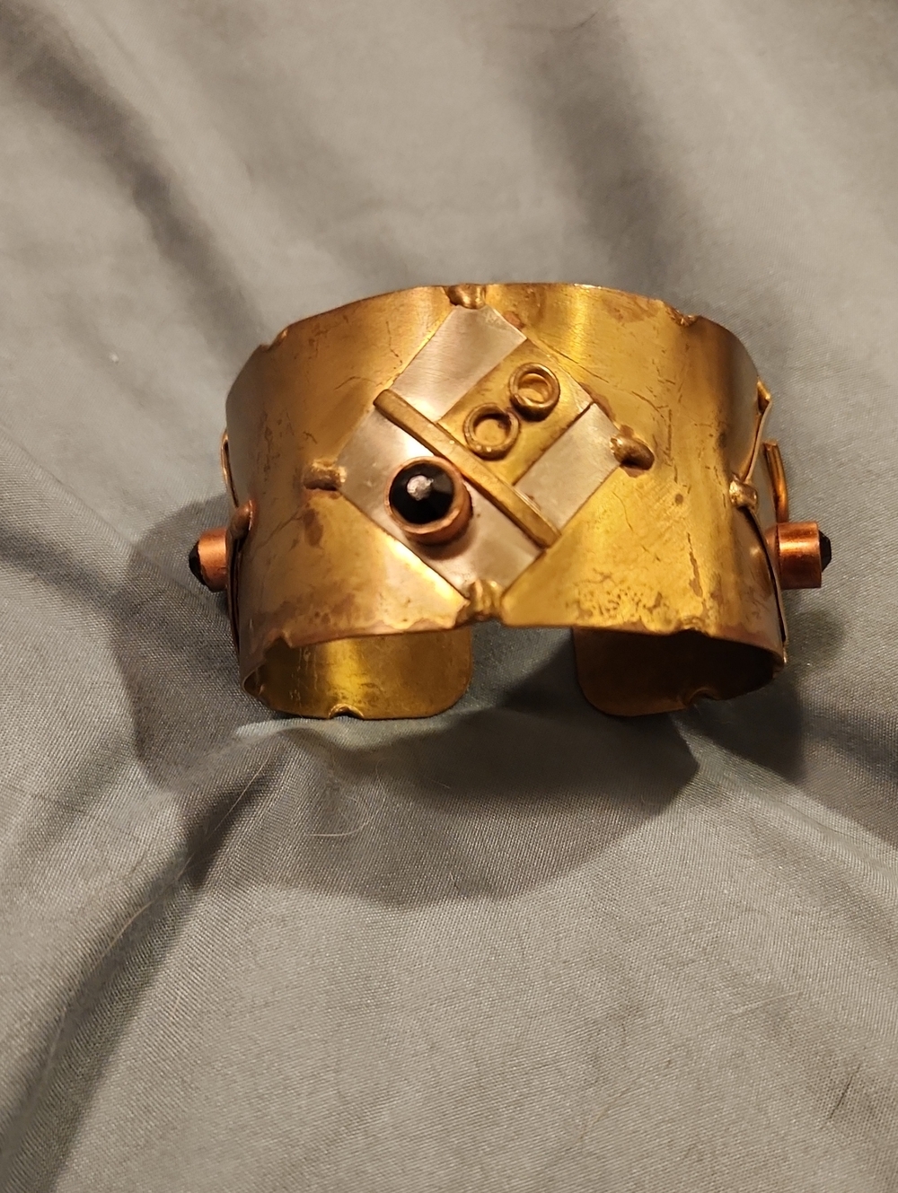 Source Unknown Gold-Tone Mixed Metal Cuff Bracelet with Black Accent